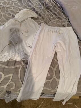 bebe White Rhinestone Logo Hoodie & Jogger Set